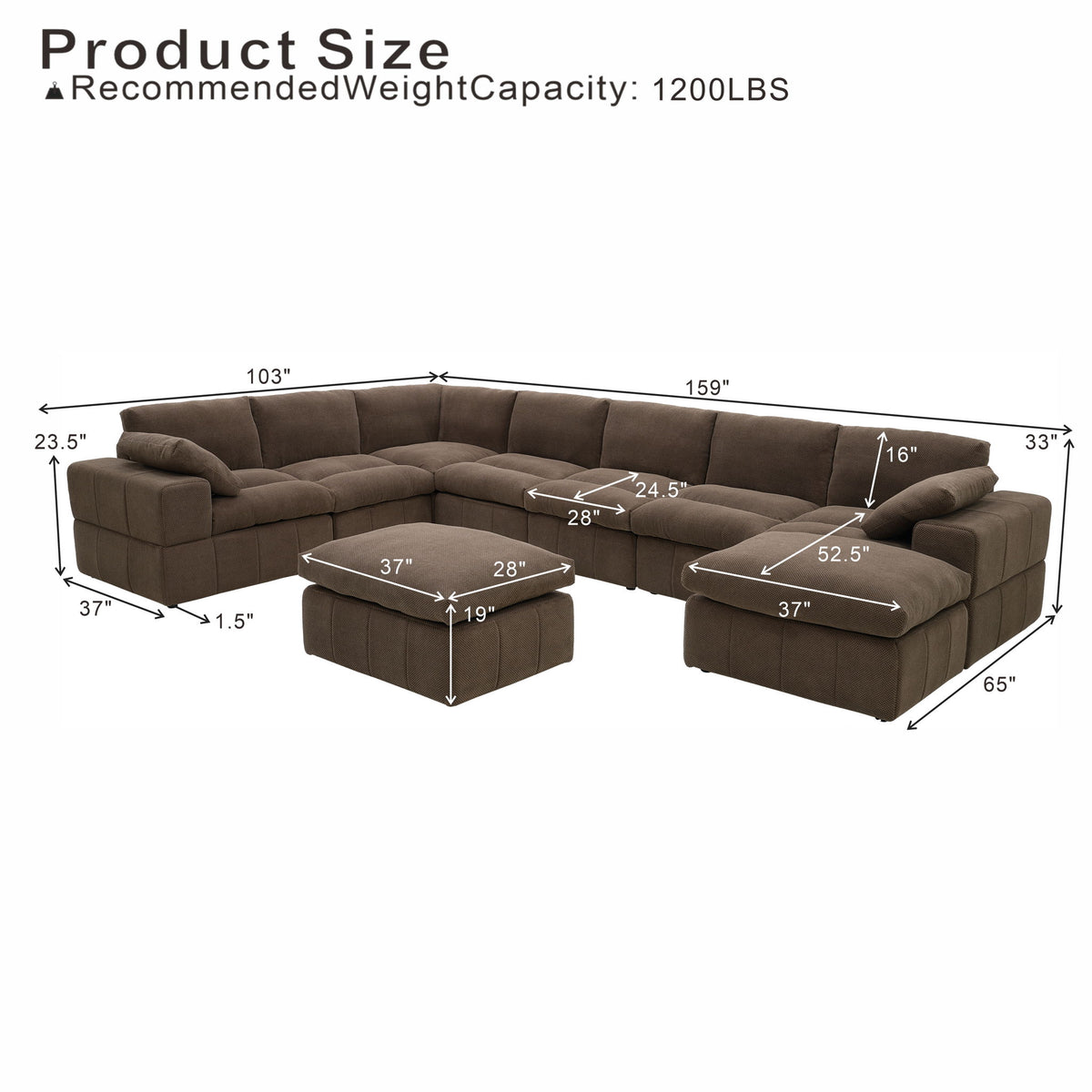 Sectional, Large Arms, Toss Pillows Included