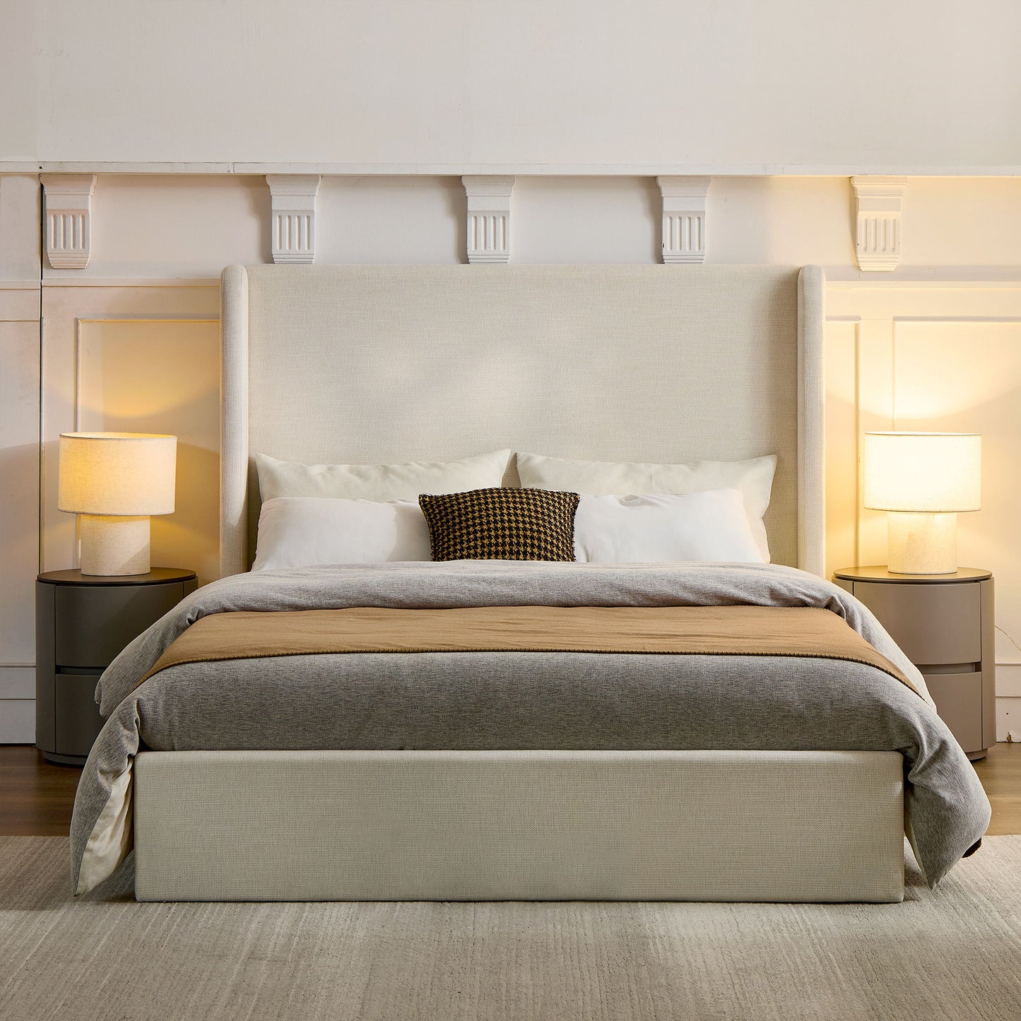 Carmen - Full Size Upholstered Wingback Bed - Ivory