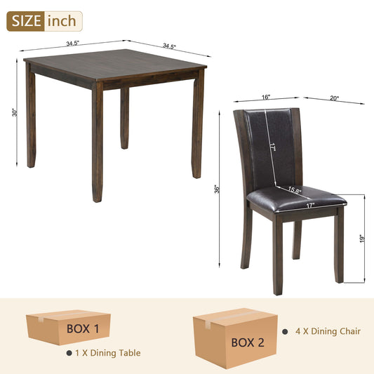 5 Piece Dining Table Set With Chairs - Dark Walnut