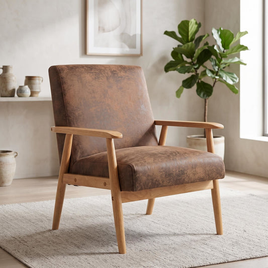 Wide Arm Chair - Light Brown