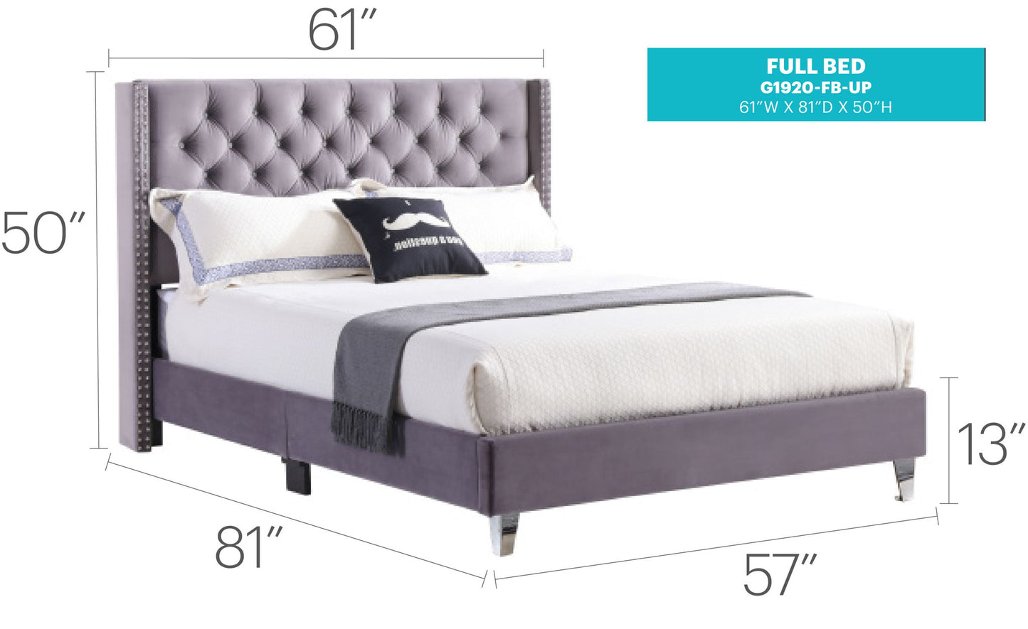 Upholstered Nailhead Trim Chic Bed