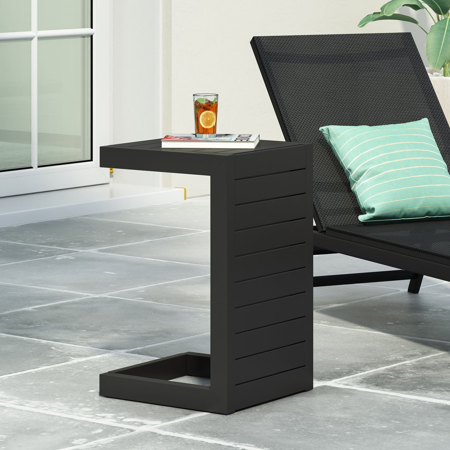 Aluminum Outdoor C - Shaped Side Table For Patio