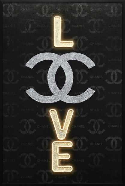 Noir Love Hand-Embellished LED Canvas In Frame - Black / Silver