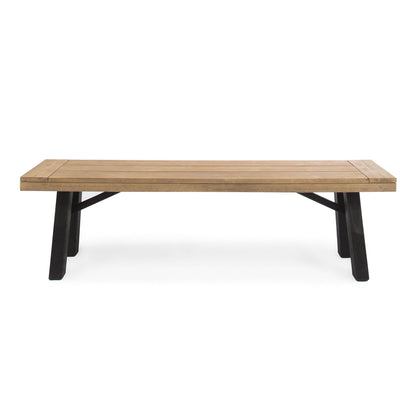 Outdoor Bench With Slat Panel Design And Acacia Wood Frame