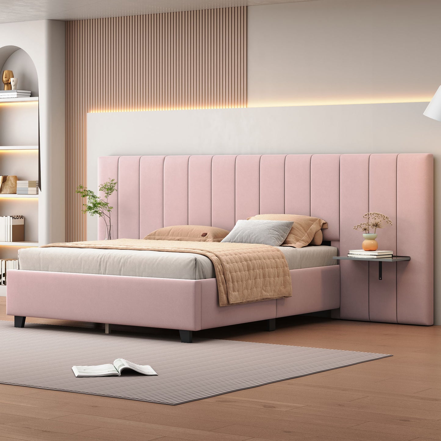 Upholstered Platform Bed With Big Headboard
