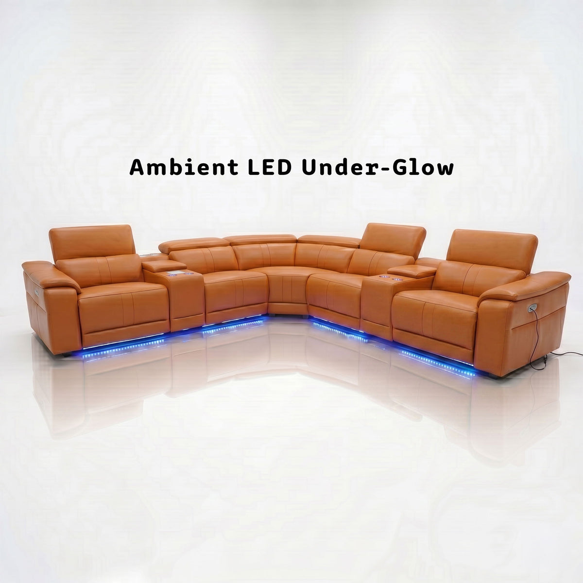 L - Shaped Recliner Sectional Sofa With Bluetooth Speakers, Wireless Charging, LED Lights