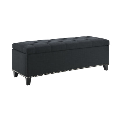 Button Tufted Storage Ottoman, Living Room Bench With Safety Close Hinge - Black