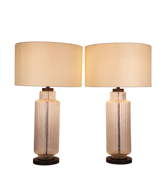 Lumina Ripple Ribbed Glass & Metal Table Lamp (Set of 2) - Clear Glass With Gold Flecks / Oil Bronze