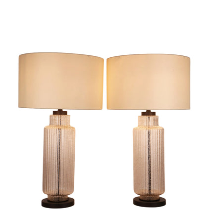 Lumina Ripple Ribbed Glass & Metal Table Lamp (Set of 2) - Clear Glass With Gold Flecks / Oil Bronze