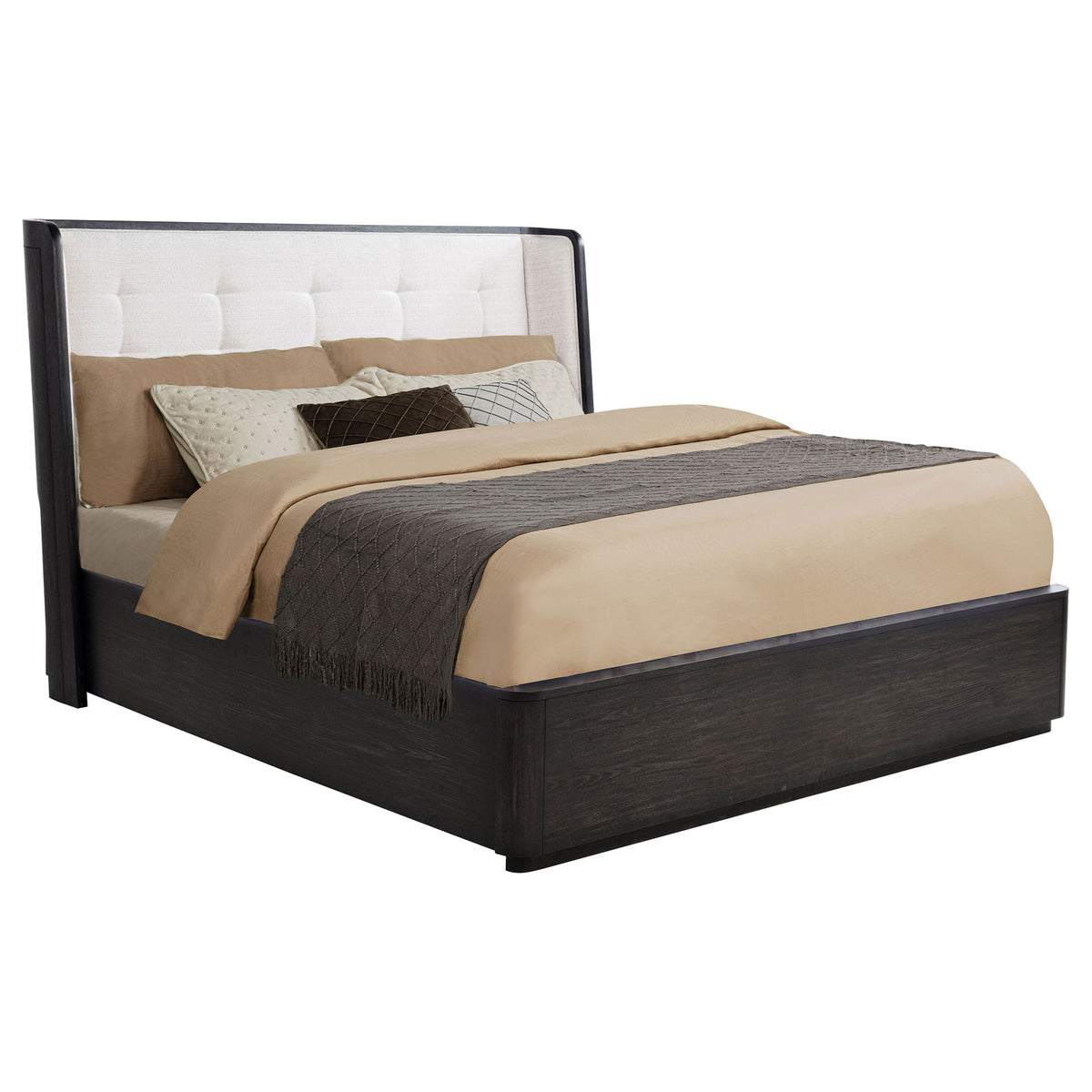 Bangor - Eastern King Wingback Bed With Upholstered Headboard - Black