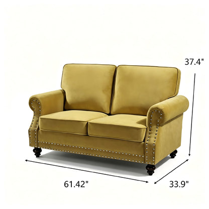 Loveseat Sofa With Nailhead Detail & Turned Legs, 2 Seater Upholstered Couch