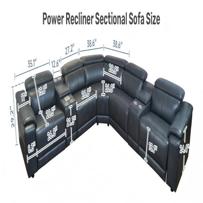 L - Shaped Recliner Sectional Sofa With Bluetooth Speakers, Wireless Charging, LED Lights