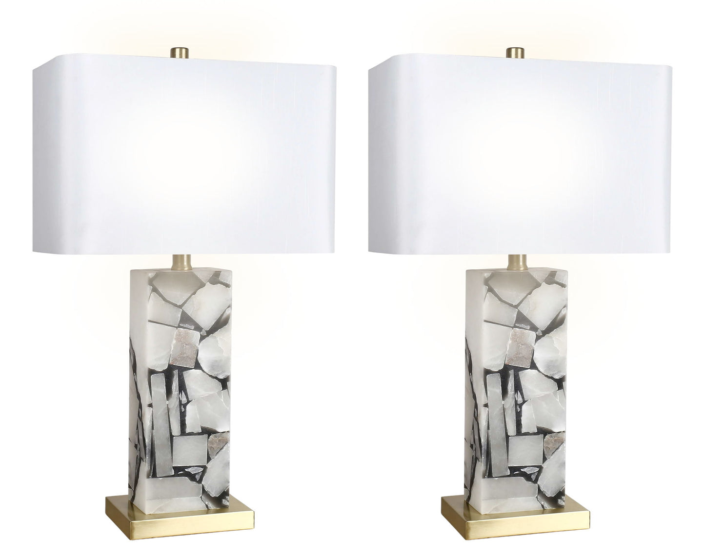 "Alabaster Mosaic" Alabaster Table Lamp (Set of 2) - Alabaster / Soft Gold