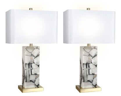 "Alabaster Mosaic" Alabaster Table Lamp (Set of 2) - Alabaster / Soft Gold