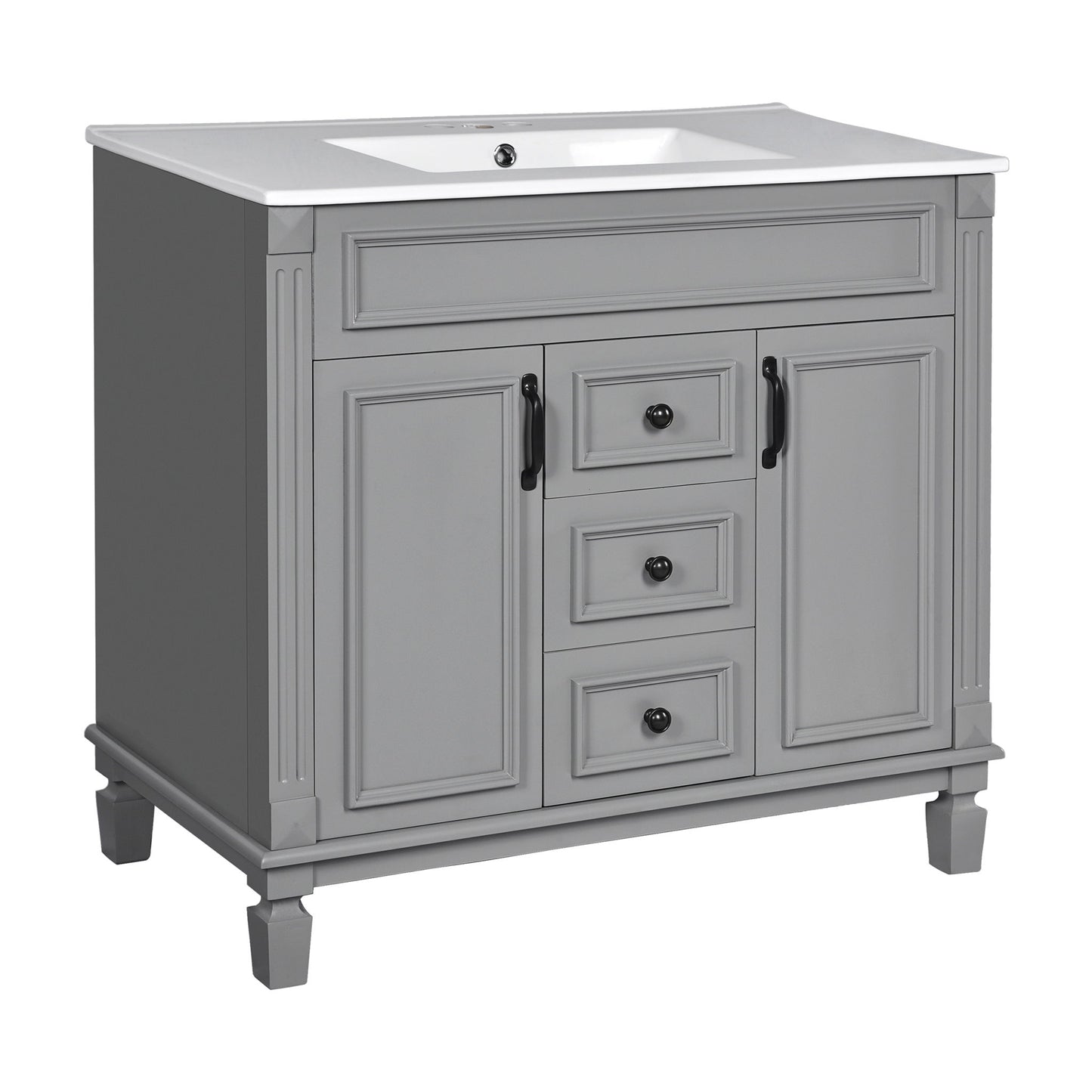 Bathroom Vanity With Top Sink, Basin On Cabinet With 2 Soft Closing Doors And 2 Drawers