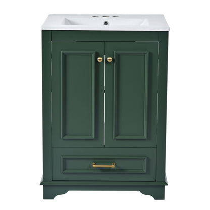 Bathroom Vanity With Ceramic Sink Combo, Modern Freestanding Storage Cabinet With Silver Handles
