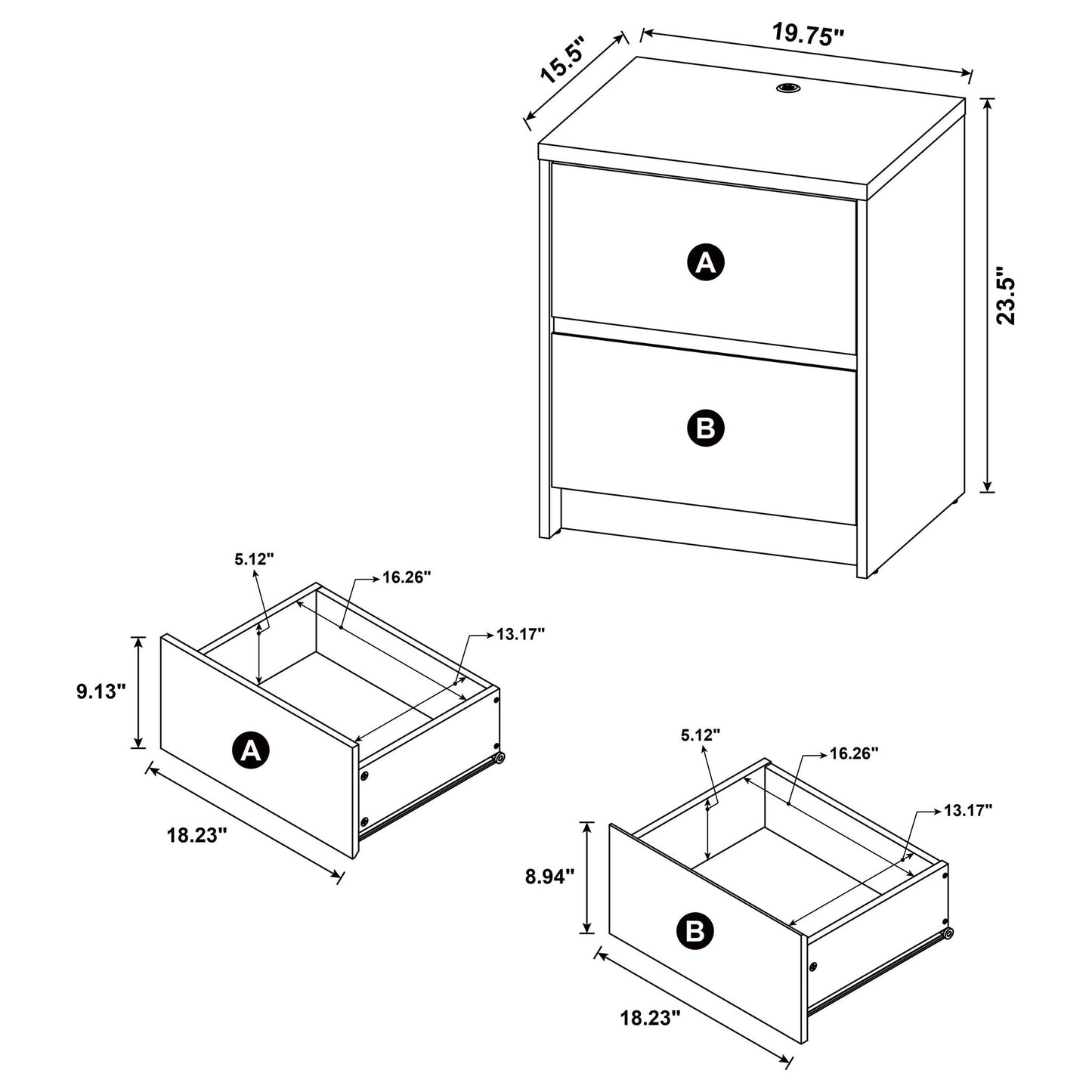 Geary - 2 Drawer Nightstand With LED Lights And USB Charging Ports