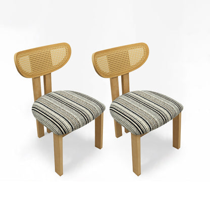 Striped Upholstered Rattan Back Dining Chairs (Set of 2)