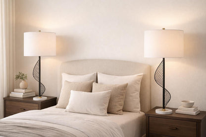 Spiral Radiance II Metal & Marble Table Lamp (Set of 2) - Matte Black / White