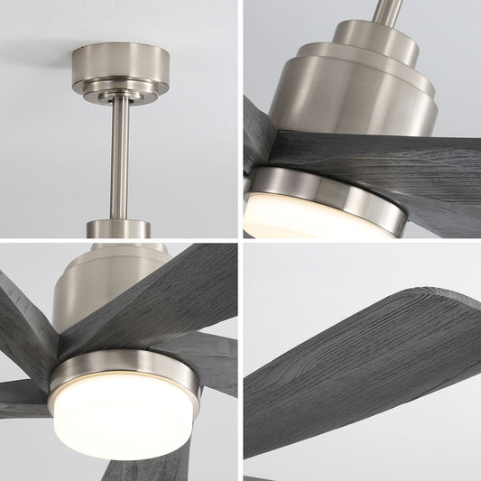 52" Ceiling Fan With Dimmable LED Light, 5 Blades, Reversible DC Motor - Nickel