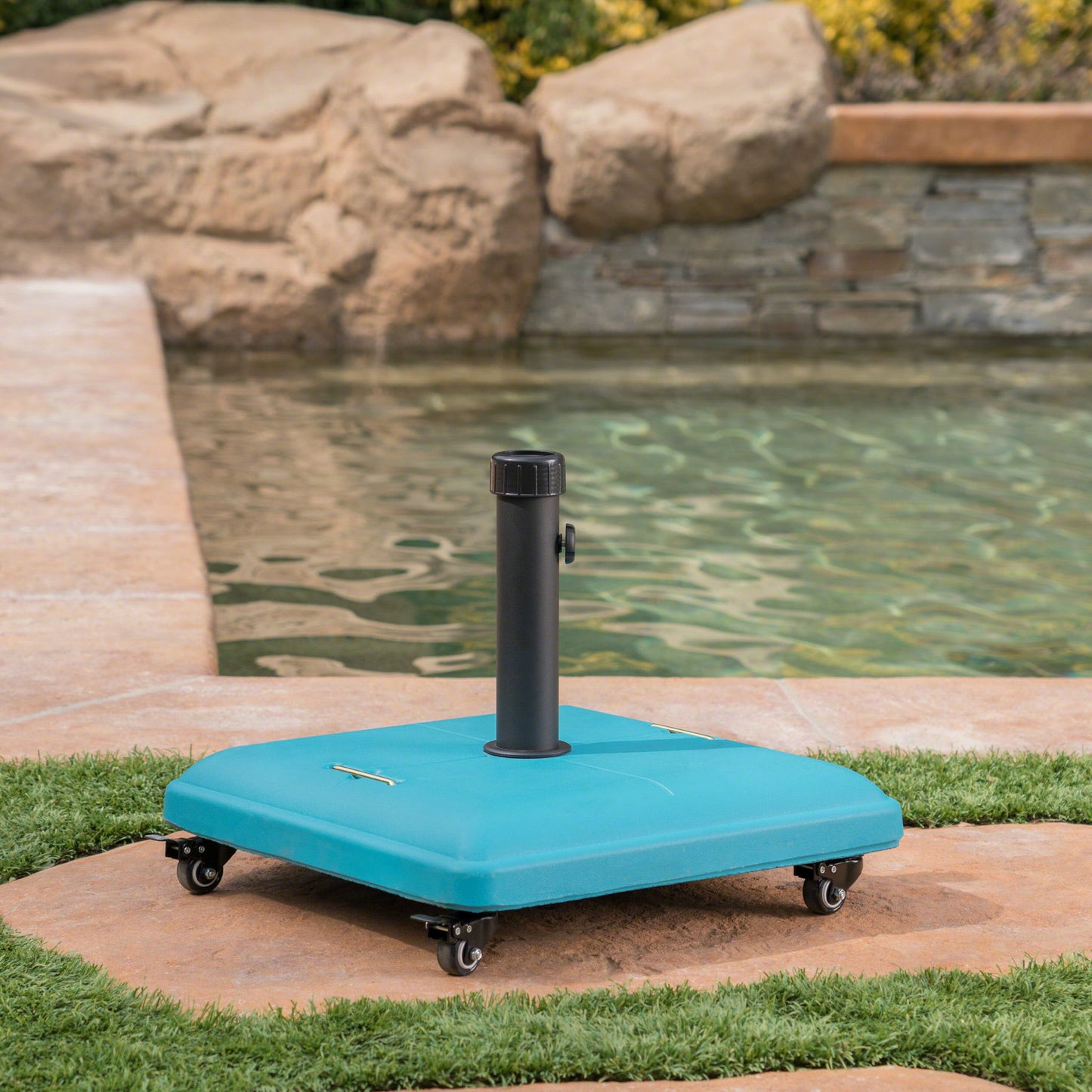 Wheelie - Stylish Square Umbrella Base With Stainless Steel Pole Handle
