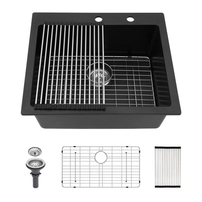 Quartz Kitchen Sink, Granite Composite, Drop In Sink With Durable Design