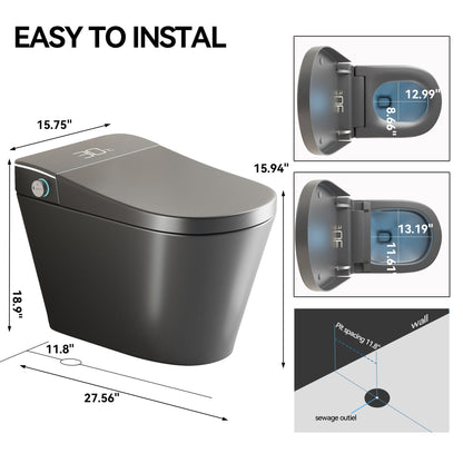 Smart Bidet Toilet With Auto Open / Close Seat, Warm Water Wash, Heated Seat, And Wireless Remote Control