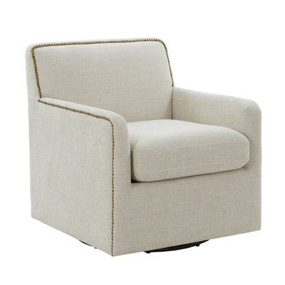 Tolland - Swivel Accent Chair With Antique Brass Nailhead Trim - Beige