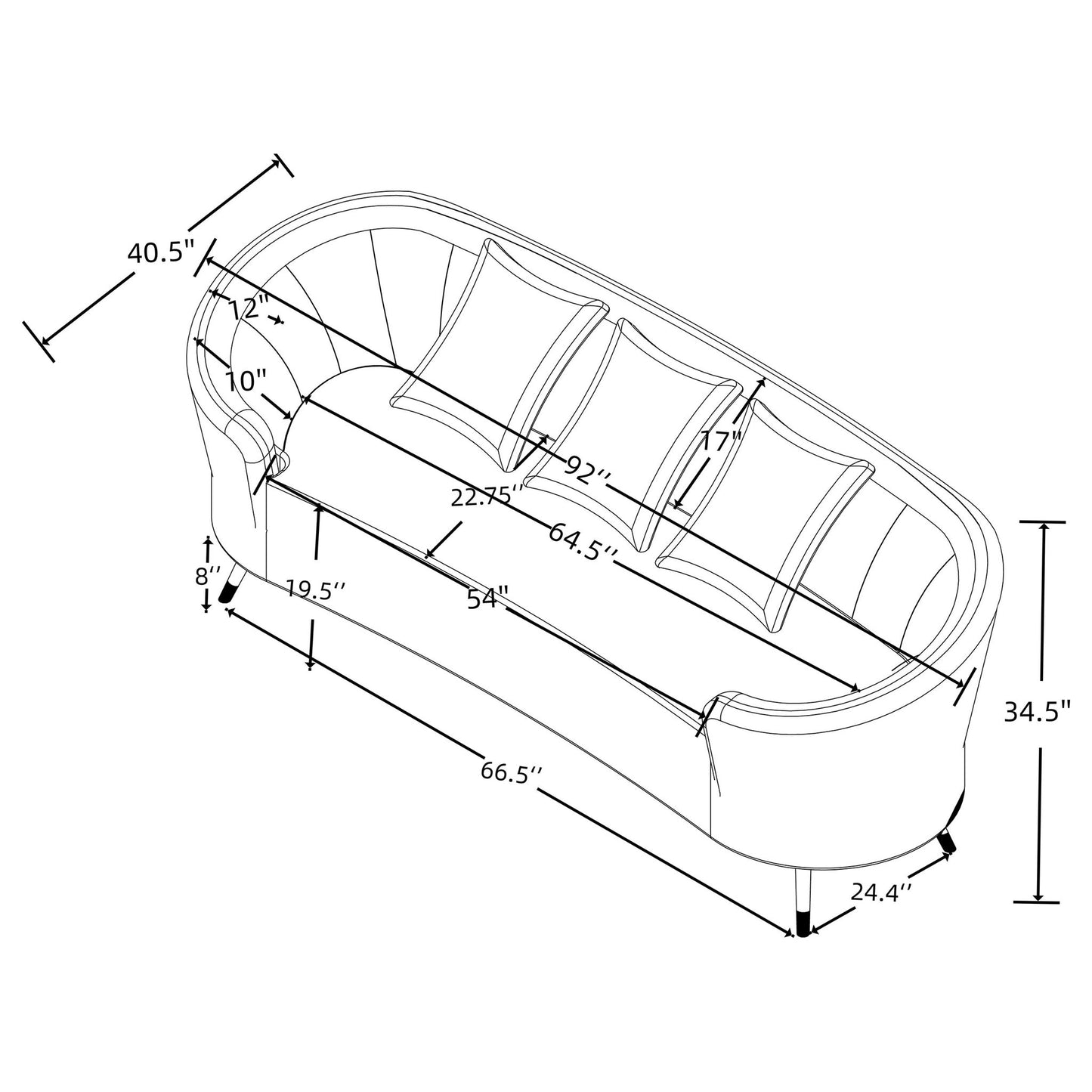 Aura - Upholstered Curved Sofa And Tapered Legs - Beige