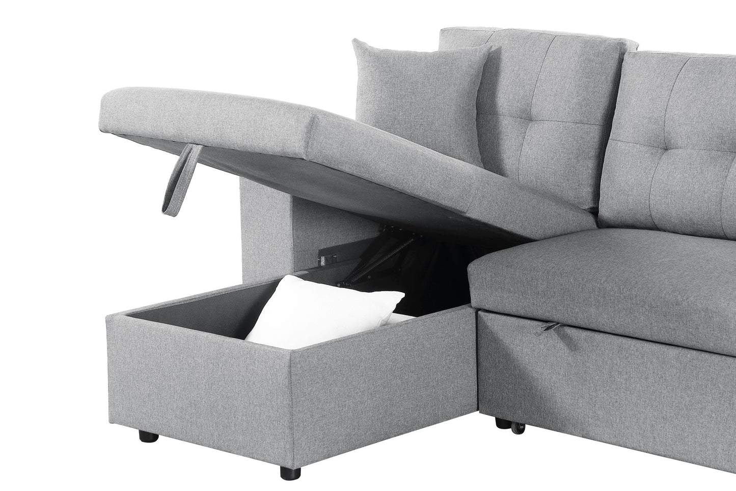 Daniel - Upholstered Reversible Sectional With Pull Out Loveseat - Light Gray