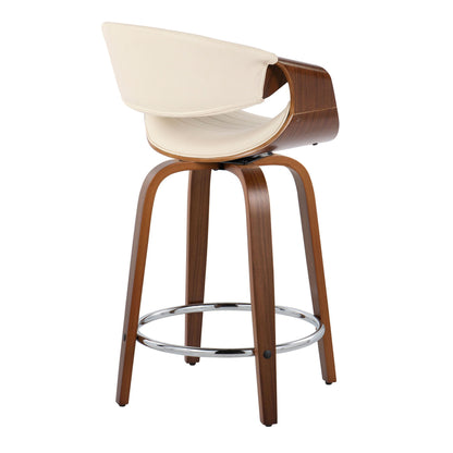 Symphony - Mid-Century Modern Fixed Height Counter Stool With Swivel And Round Footrest (Set of 2) - Walnut / Cream