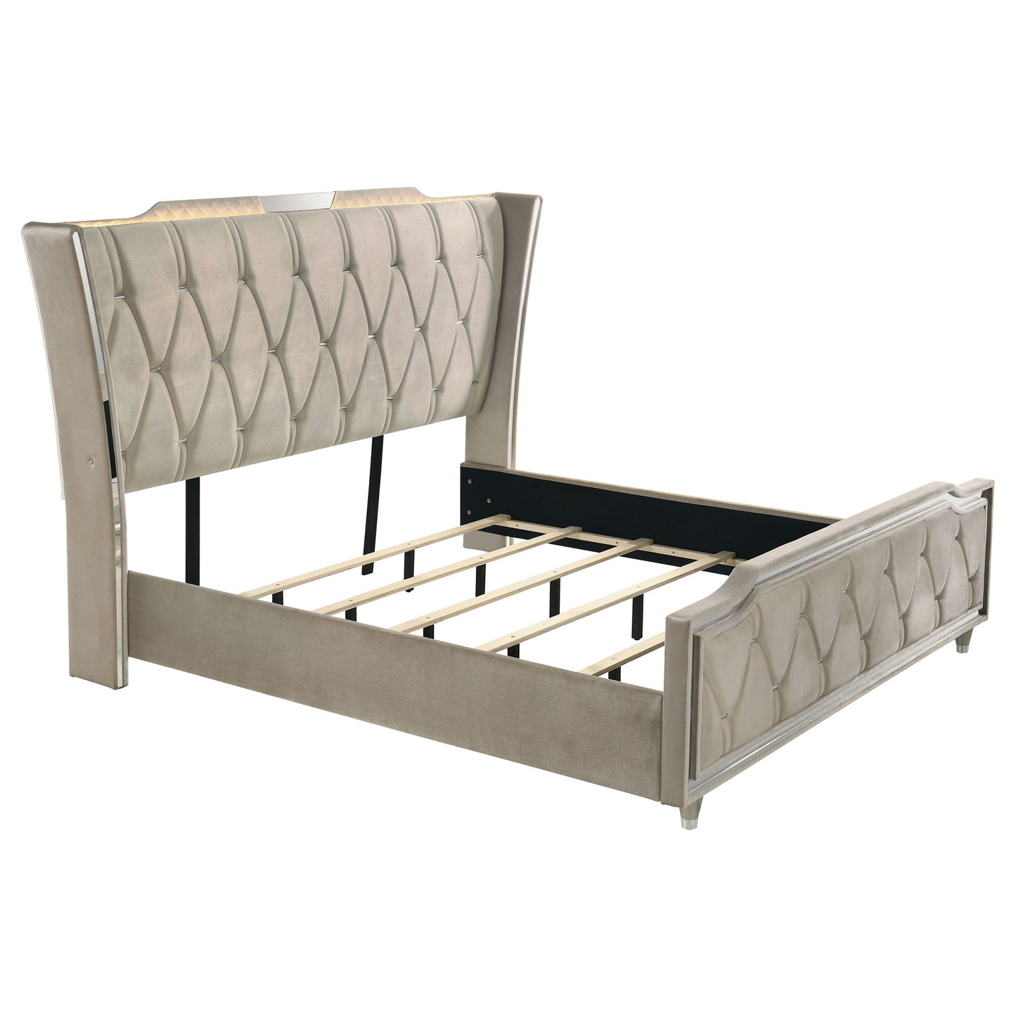 Mika - Eastern King LED Upholstered Bed With Tufted Wingback Design - Ivory