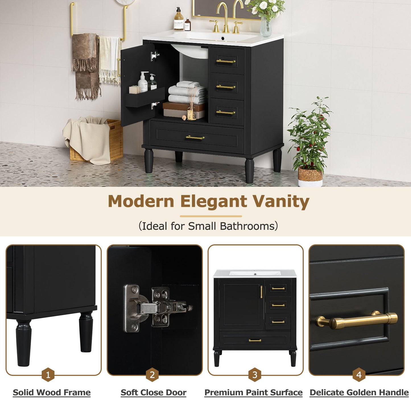 Traditional Bathroom Vanity Set With Soft Close Doors