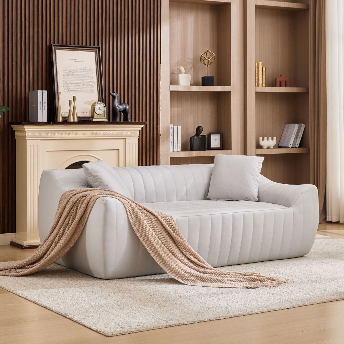 Oversized 2 Seater Loveseat With 2 Decor Throw Pillows, Deep Seat Sofa For Living Rooms