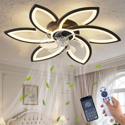30" Flower 6 Speed Ceiling Fan With Remote Controlled LED Lights, Low Profile Flush Mount Fan