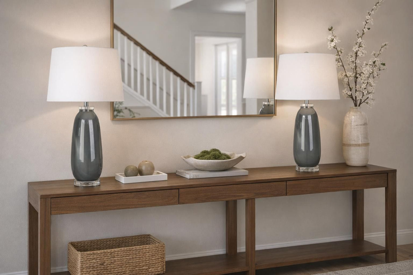 Crystal Breeze Art Glass & Crystal Table Lamp (Set of 2) - Gray Cloud / Clear Crystal