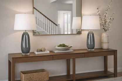 Crystal Breeze Art Glass & Crystal Table Lamp (Set of 2) - Gray Cloud / Clear Crystal