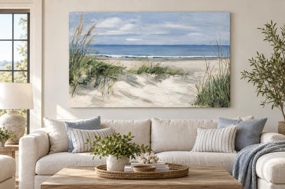 Dune Grass Outlook - 84 X 52 - Hand-Embellished Wrapped Canvas - Blue