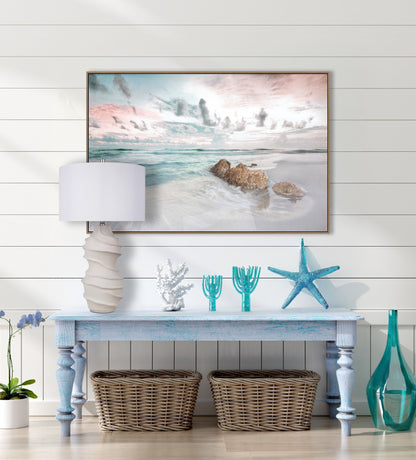 Blush Tide Gloss Canvas In Frame - Beige / Black