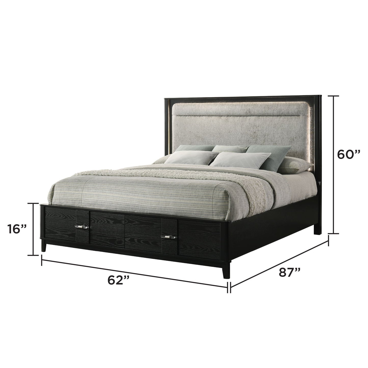Opel - Queen Storage Bed With LED Headboard - Black