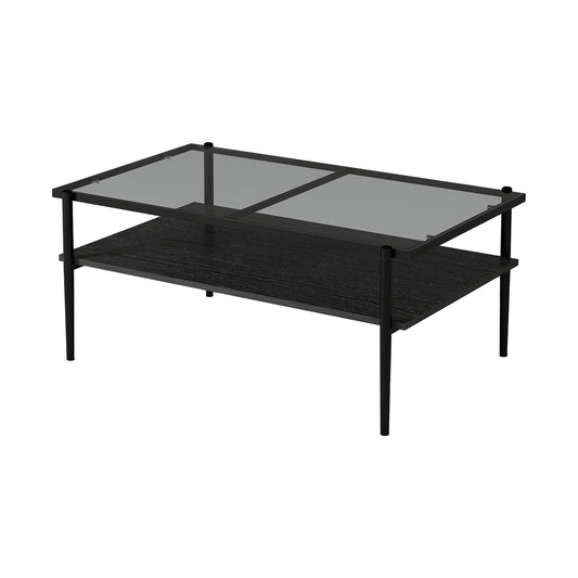Rectangle Coffee Table With Tempered Glass Top And Legs, Modern Table For Living Room