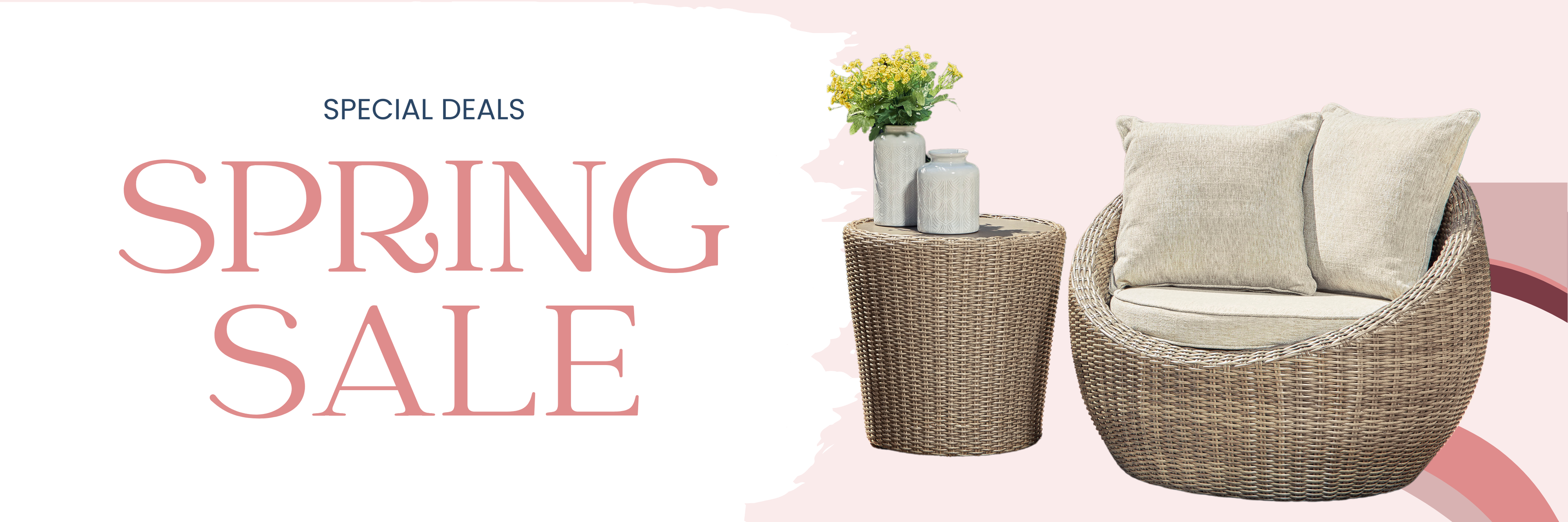 a giant sale happening at a furniture store with a chair and end table