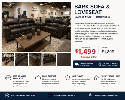 Bark Leather Match Sofa & Loveseat