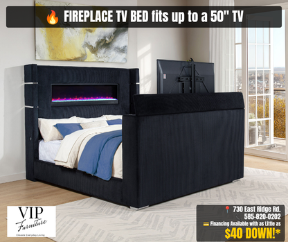 Fireplace Storage Bed with Hidden TV Lift