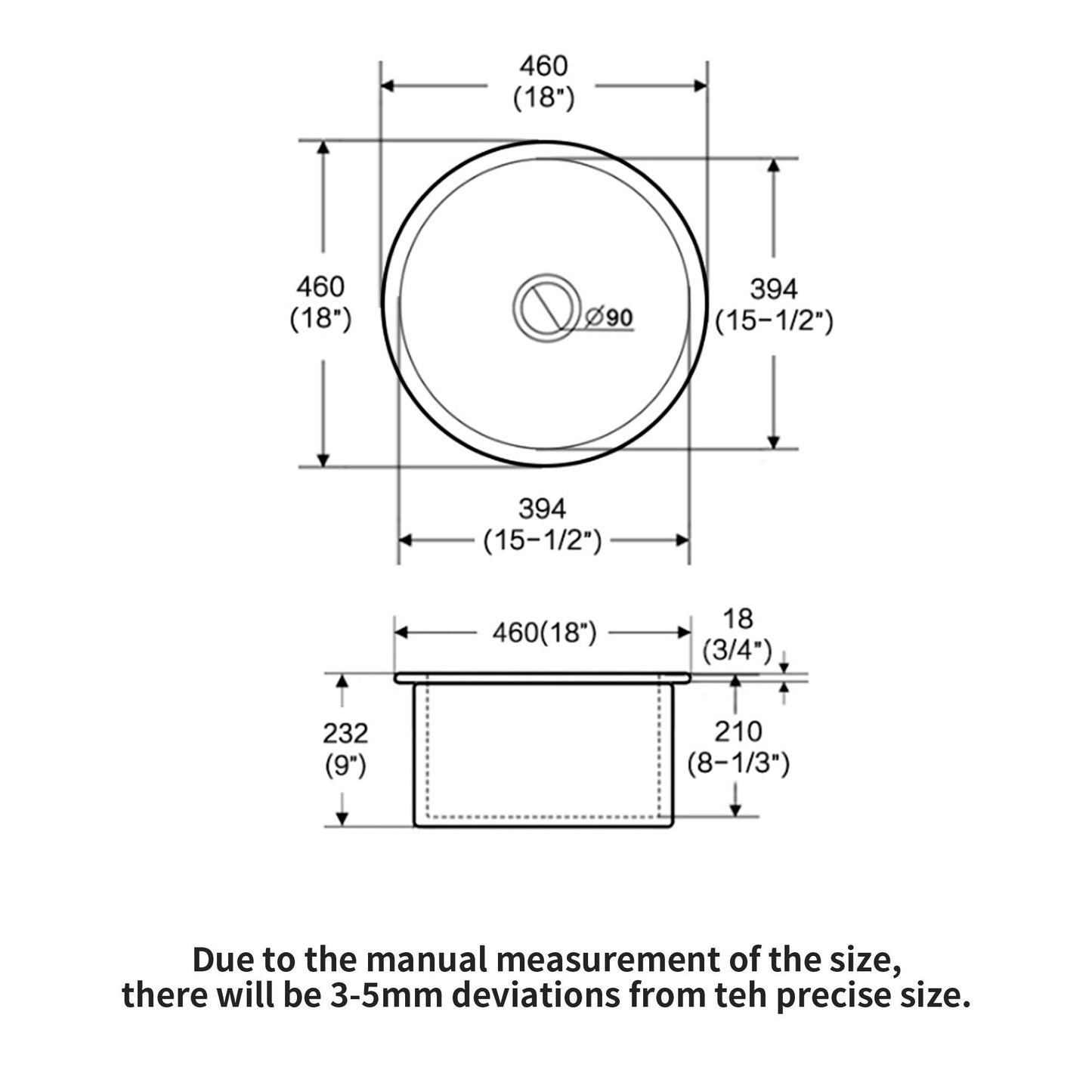 Ceramic Circular Kitchen Sink With Drain Assembly And Bottom Grid, 18" Dual Mount - White
