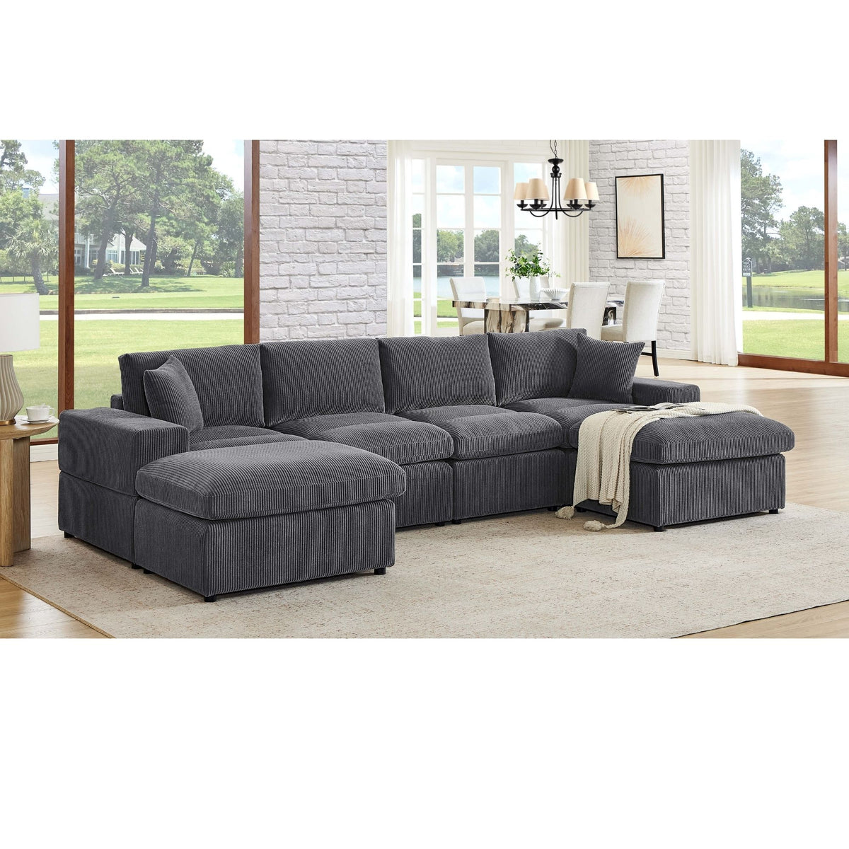 Upholstered Symmetrical Modular Sectional With 6 Seating