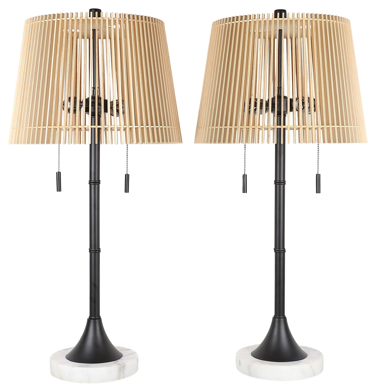 Linden Cadence - 29 X 14 - Metal Buffet Lamp (Set of 2) - Matte Black, White Marble