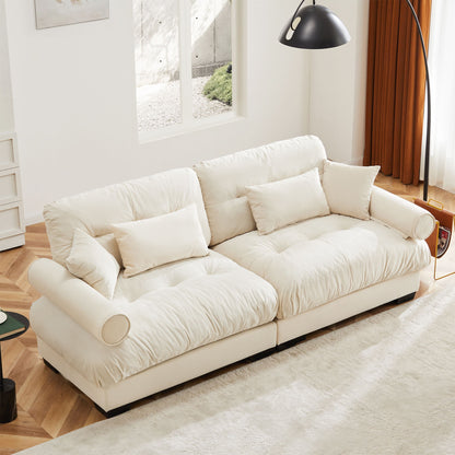 Modern Sofa With Bolstered Armrests And Pillows