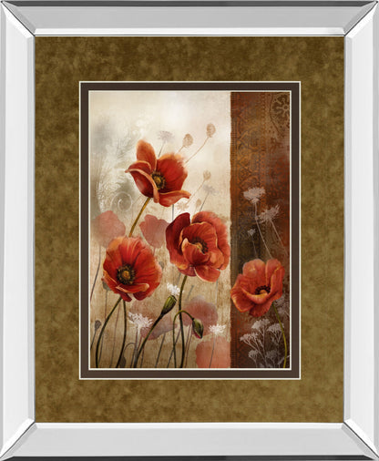 Wild Poppies Il By Conrad Knutsen - Mirror Framed Print Wall Art - Light Brown