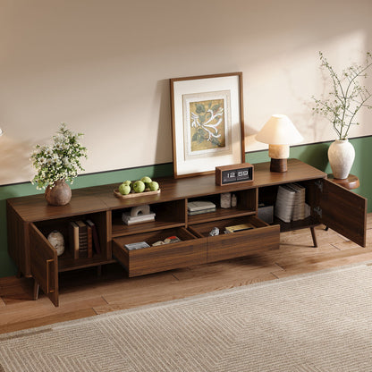 78" TV Stand For 85" TVs With Soft Close Doors, Open Shelf - Walnut